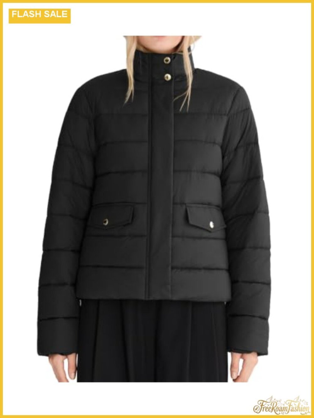 Womens Puffer Jacket Quilted Winter Coat Stand Collar H-Shape